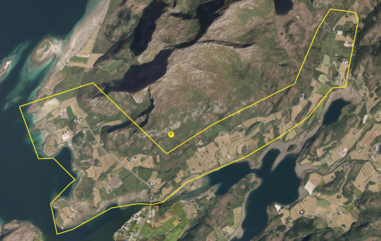 Kartutsnitt over prosjektområde i Trælnes