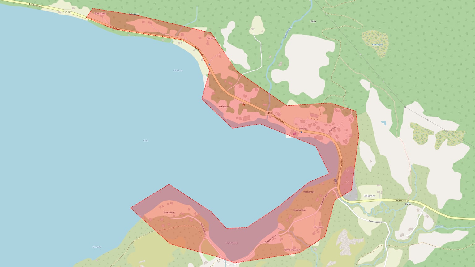 kartutsnitt over prosjektområdet Kvina - Lurøy