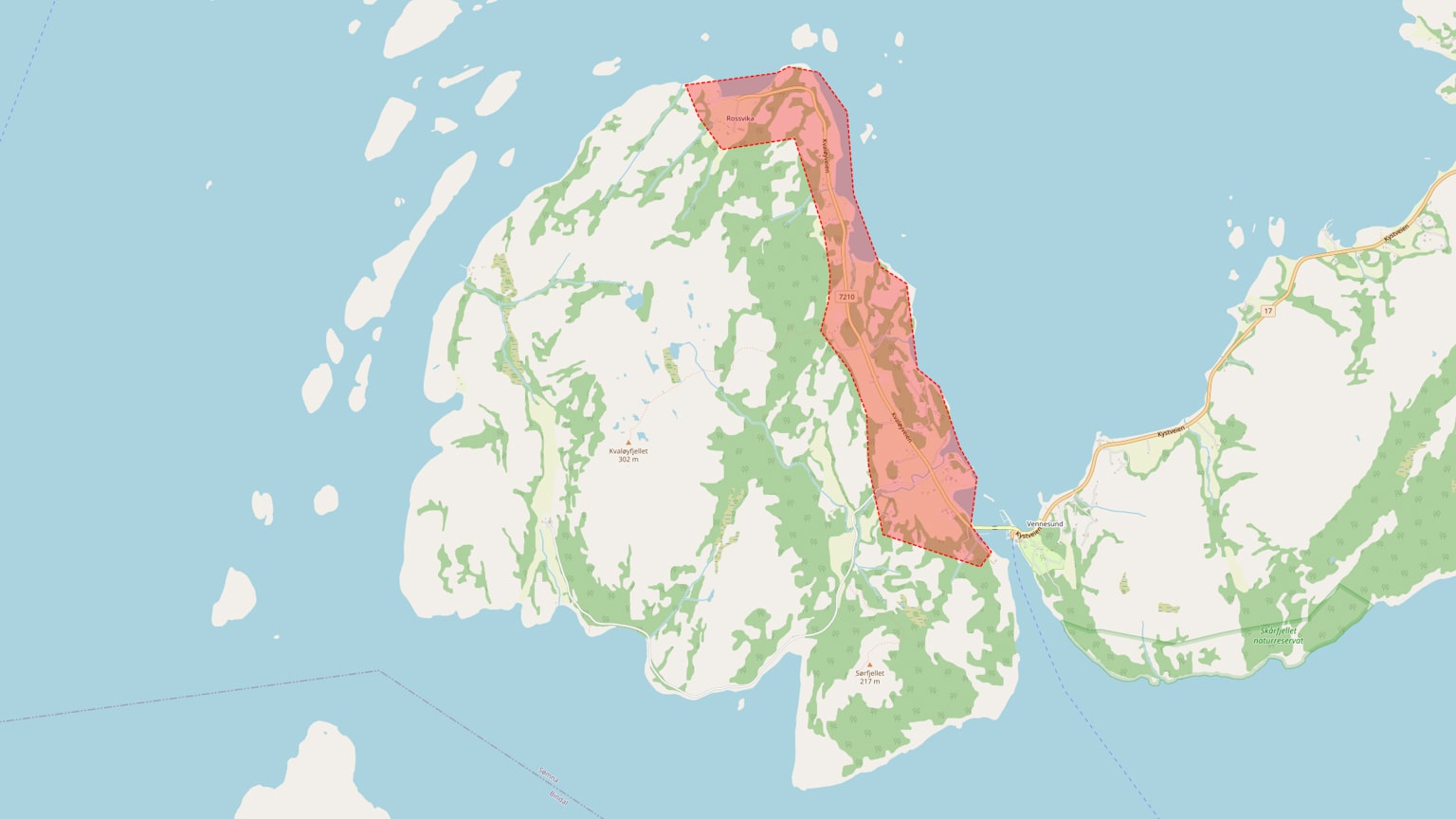 Kartutsnitt over prosjektområdet Kvaløy - Sømna